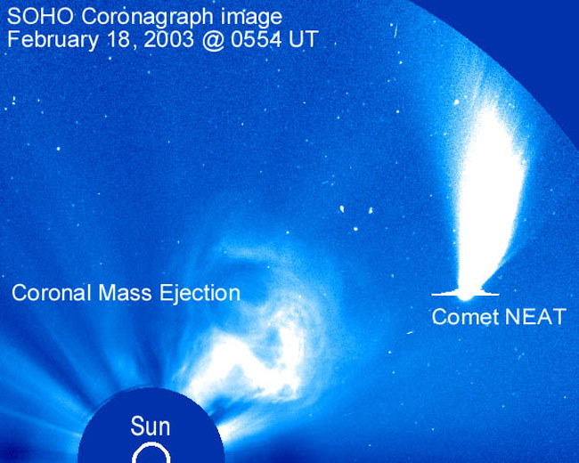Comet Neat Passes an Erupting Sun