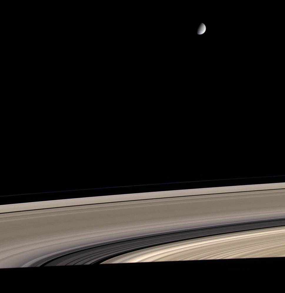 Saturn: Dirty Rings and a Clean Moon