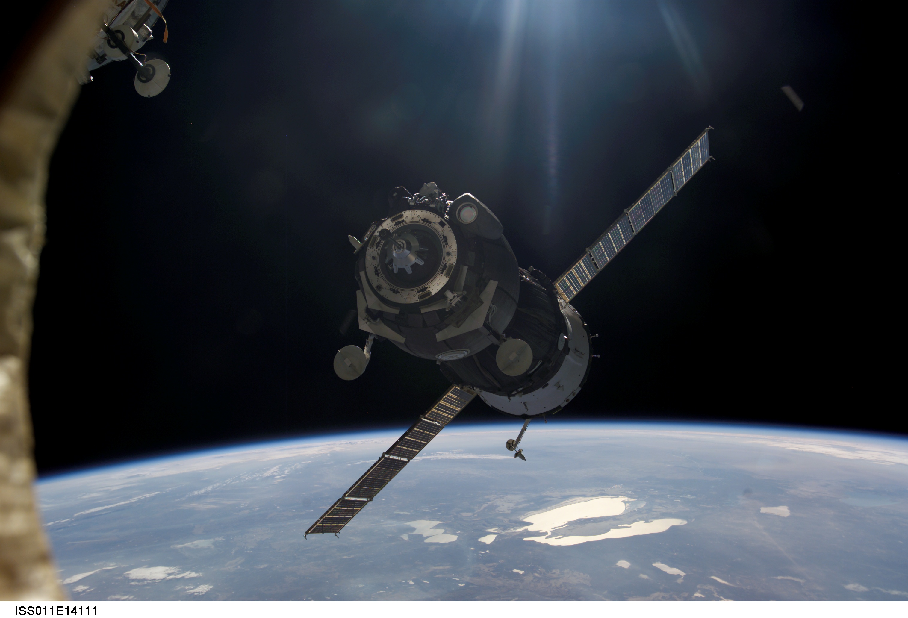 A Soyuz Spacecraft Approaches the Space Station