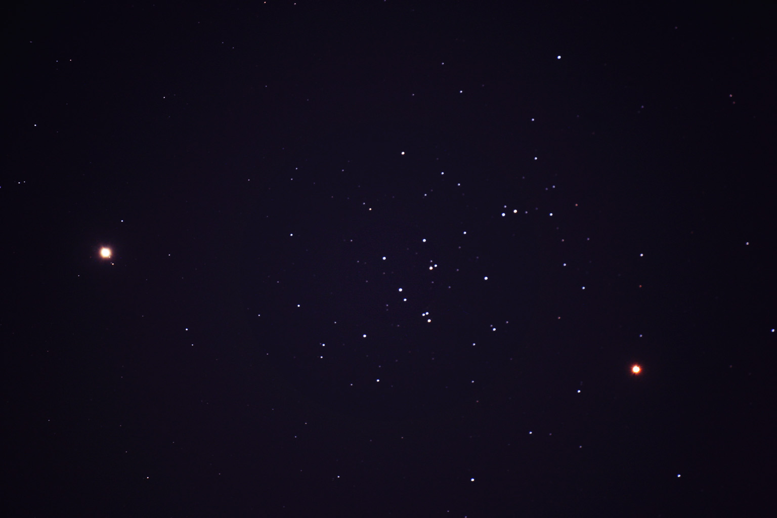 Saturn, Mars, and the Beehive Cluster