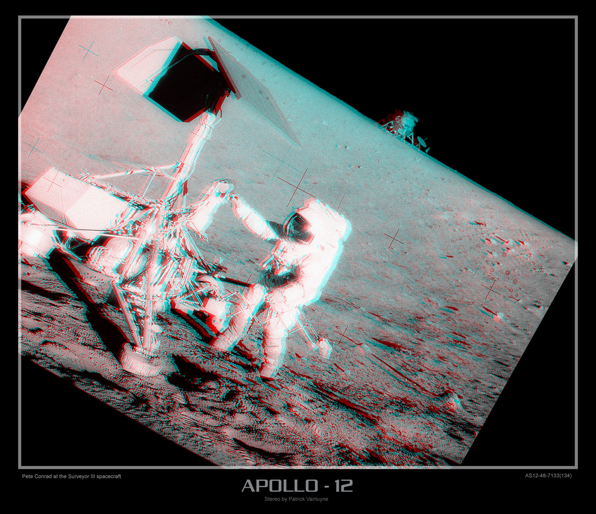 Apollo 12 and Surveyor 3 Stereo View