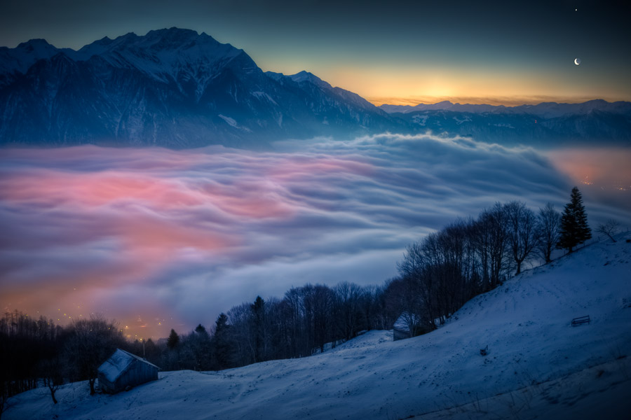 Moon and Venus Over Switzerland