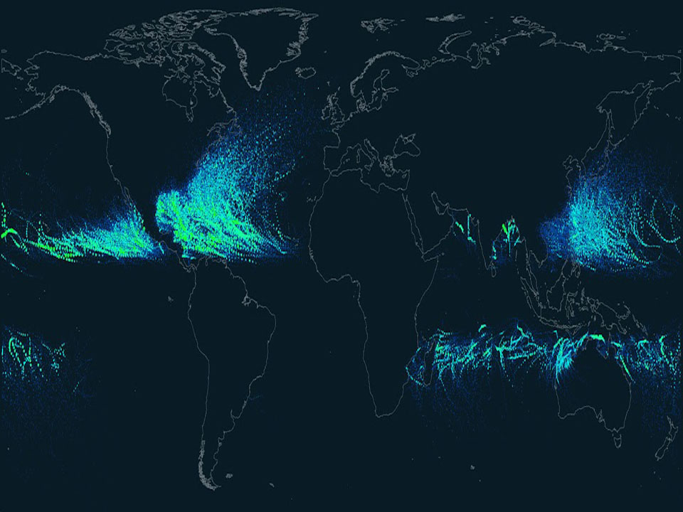 Hurricane Paths on Planet Earth