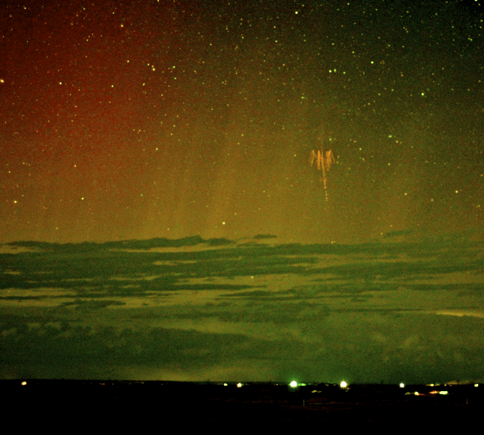 Red Sprite Lightning with Aurora