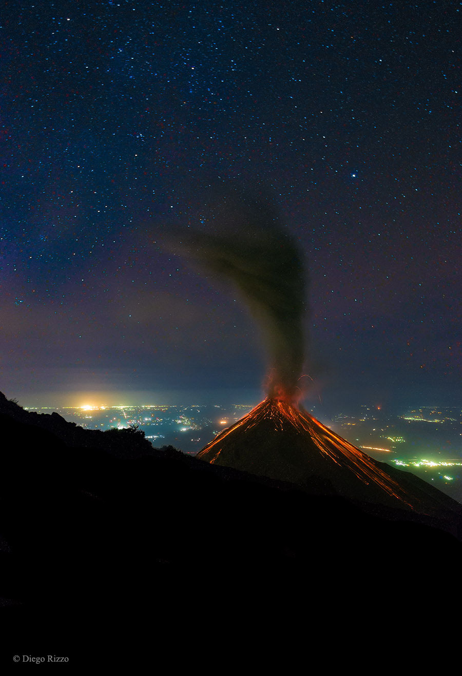 Volcano of Fire Erupts Under the Stars