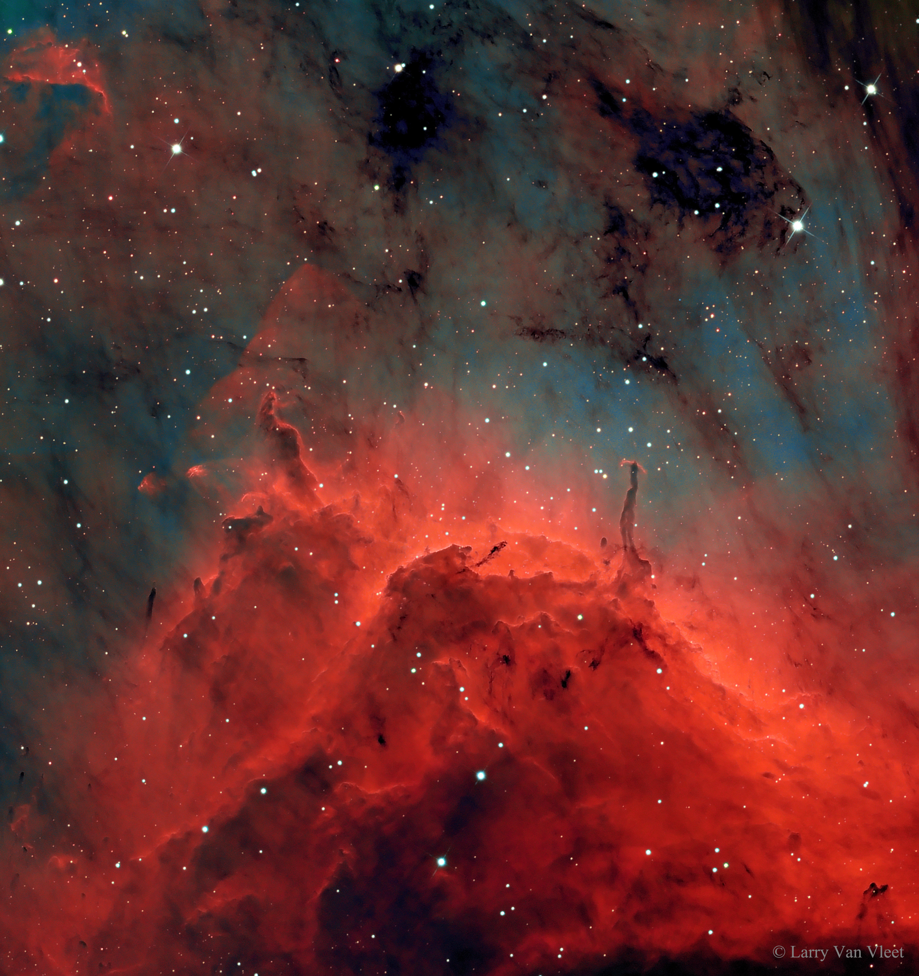 Pillars and Jets in the Pelican Nebula