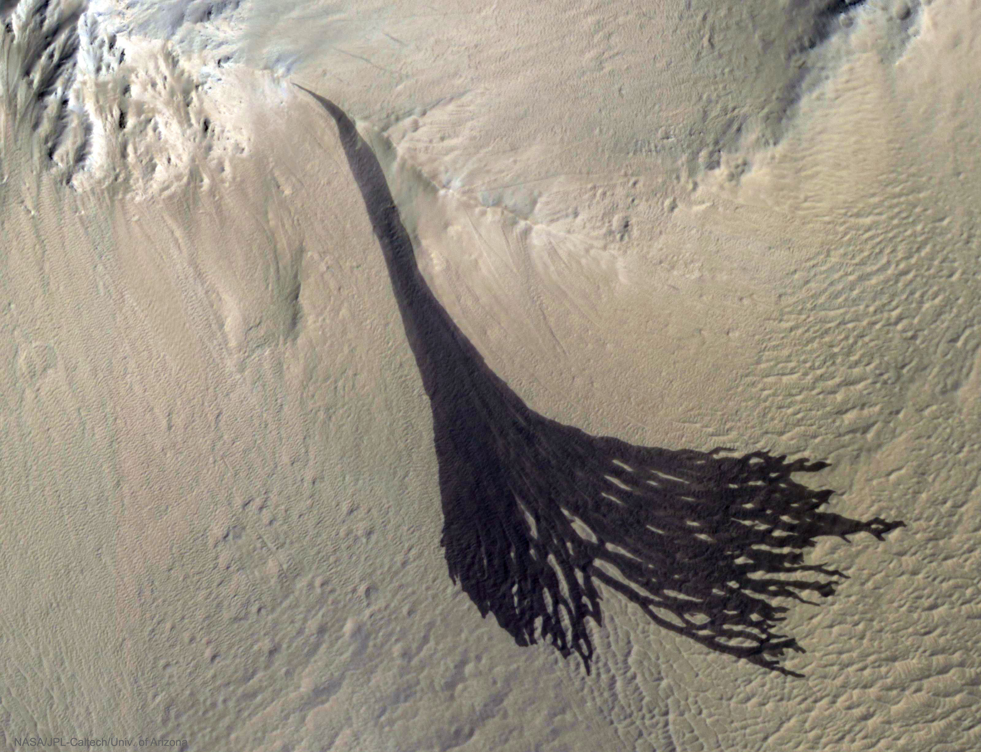 Dark Slope Streaks Split on Mars