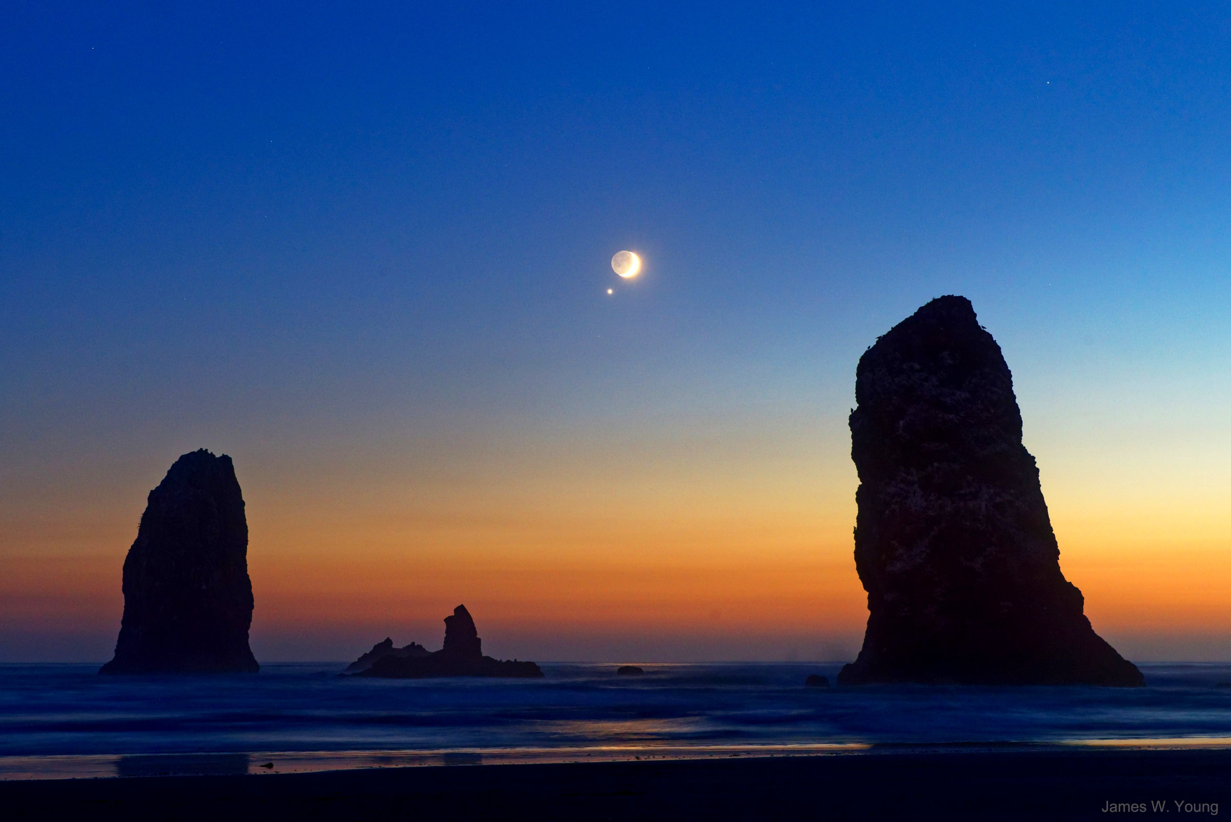 Moon and Venus over Cannon Beach