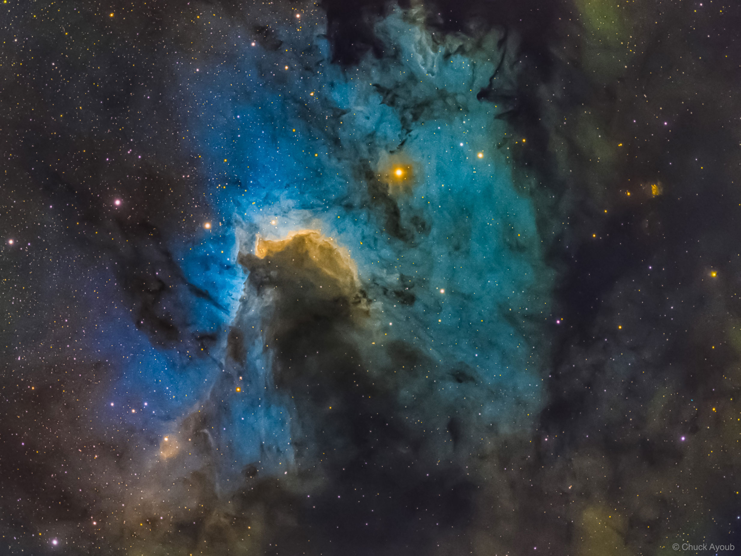 The Cave Nebula in Hydrogen, Oxygen, and Sulfur
