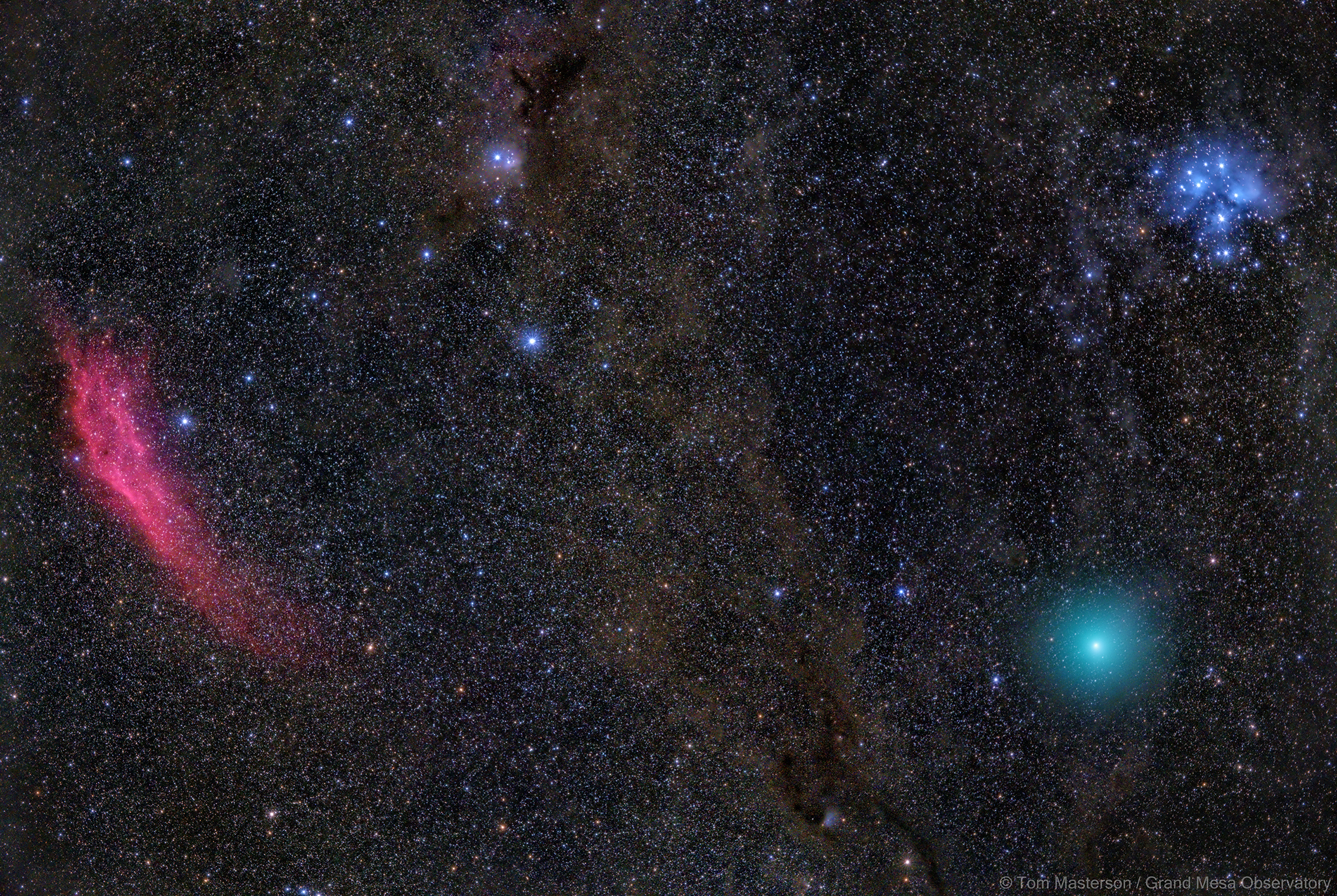 Red Nebula, Green Comet, Blue Stars