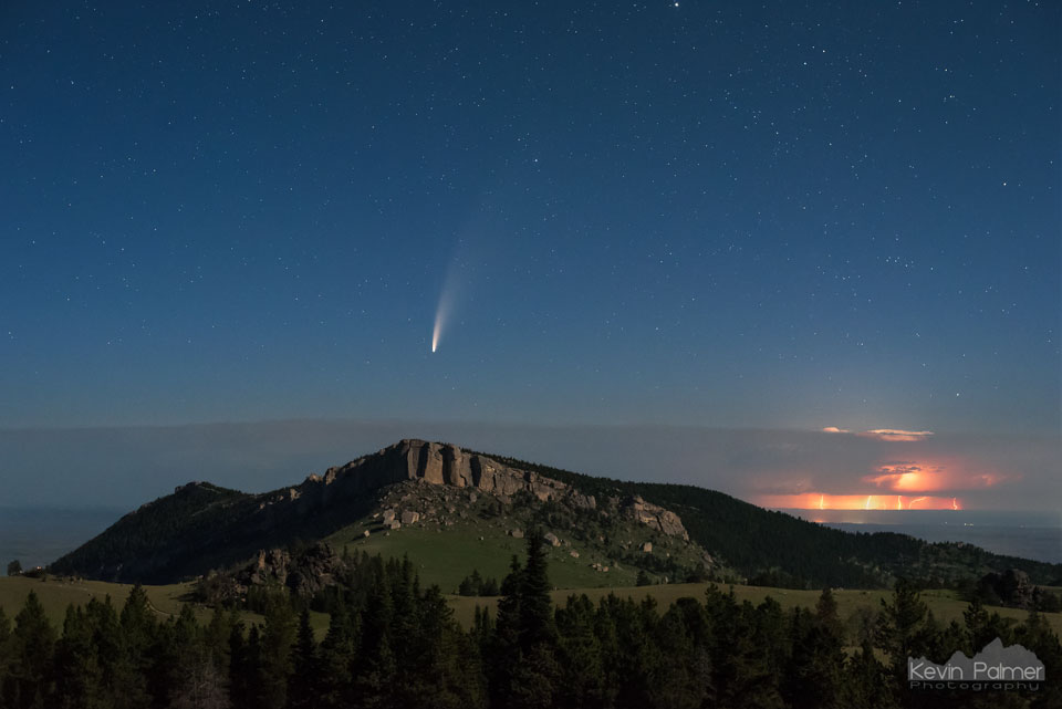 Comet and Lightning Beyond Bighorn Mountains