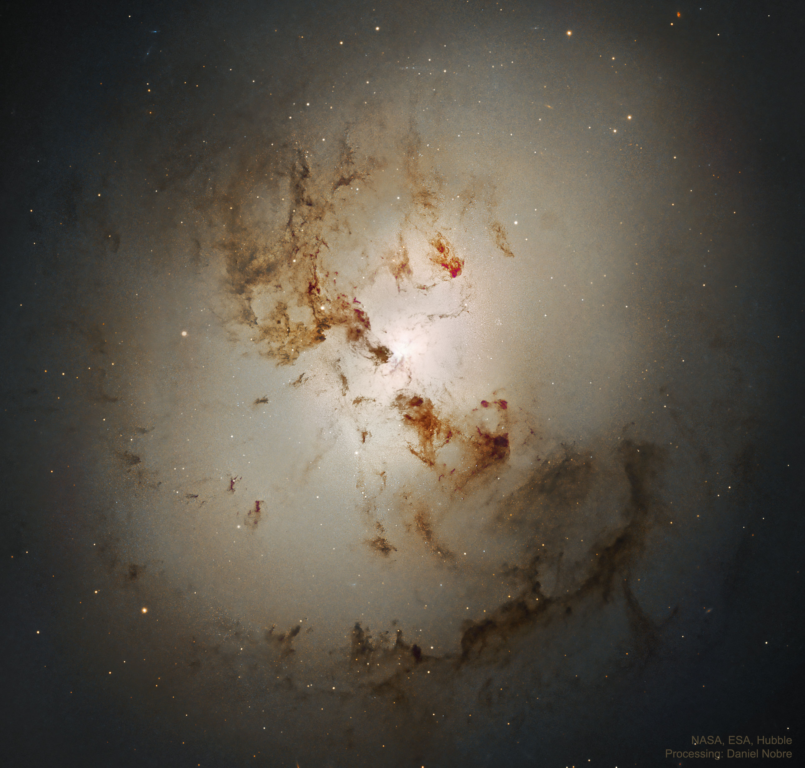 Central NGC 1316: After Galaxies Collide