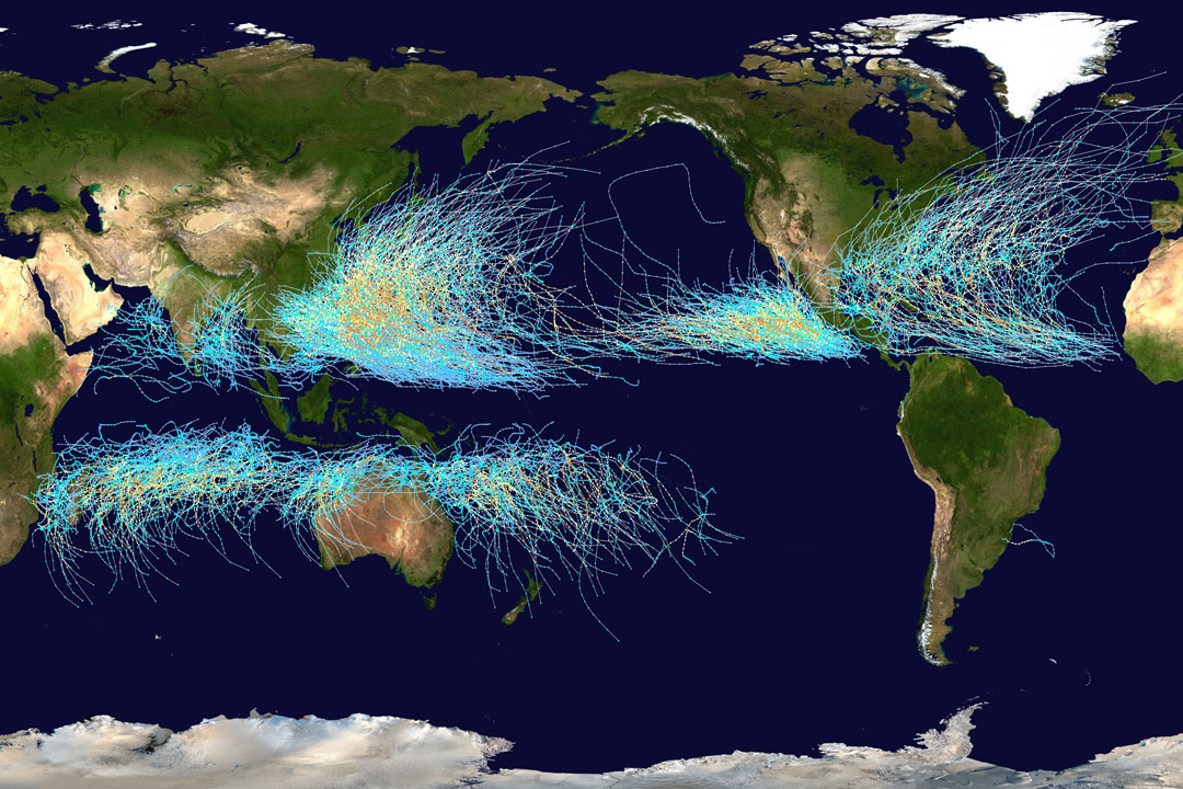 Cyclone Paths on Planet Earth