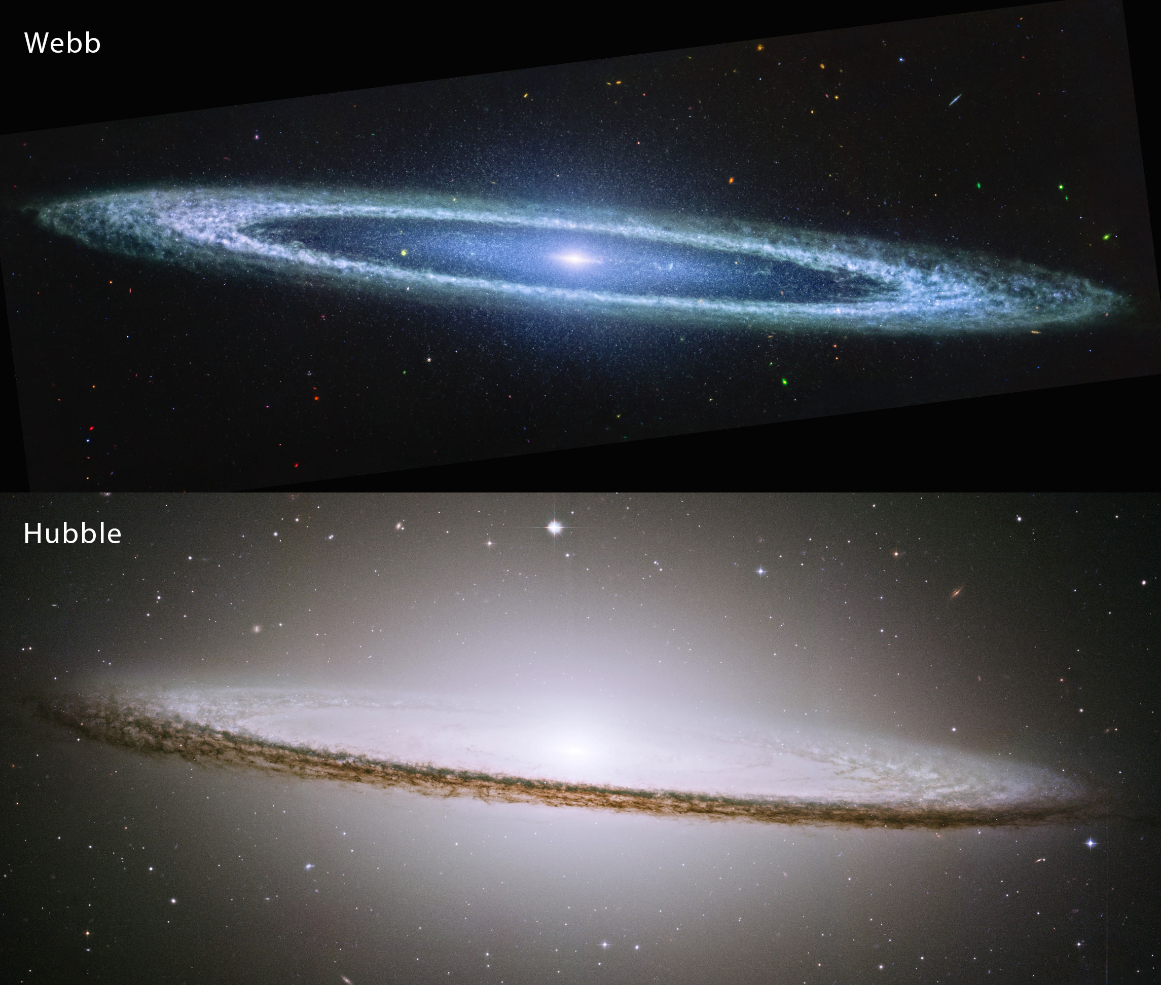 The Sombrero Galaxy from Webb and Hubble