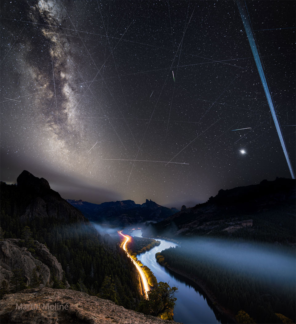 Meteors and Satellite Trails over the Limay River