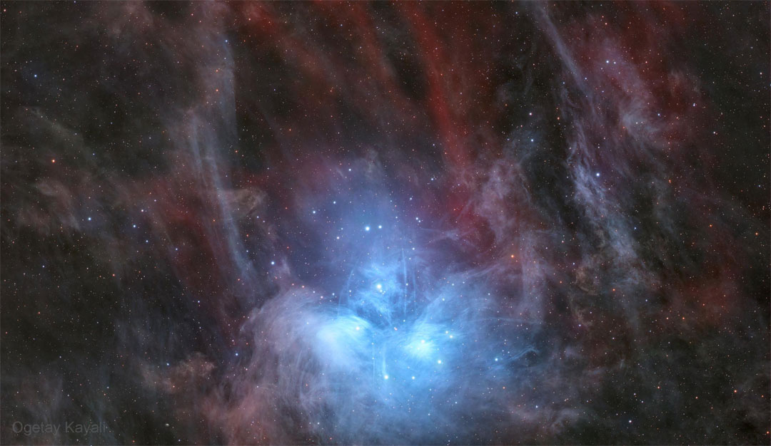 The Pleiades in Red and Blue