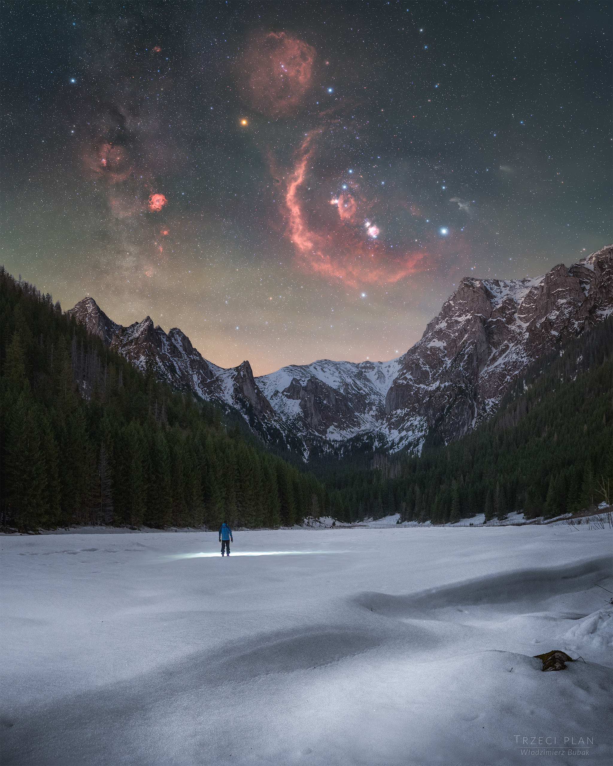 Orion's Treasures over Snowy Mountains