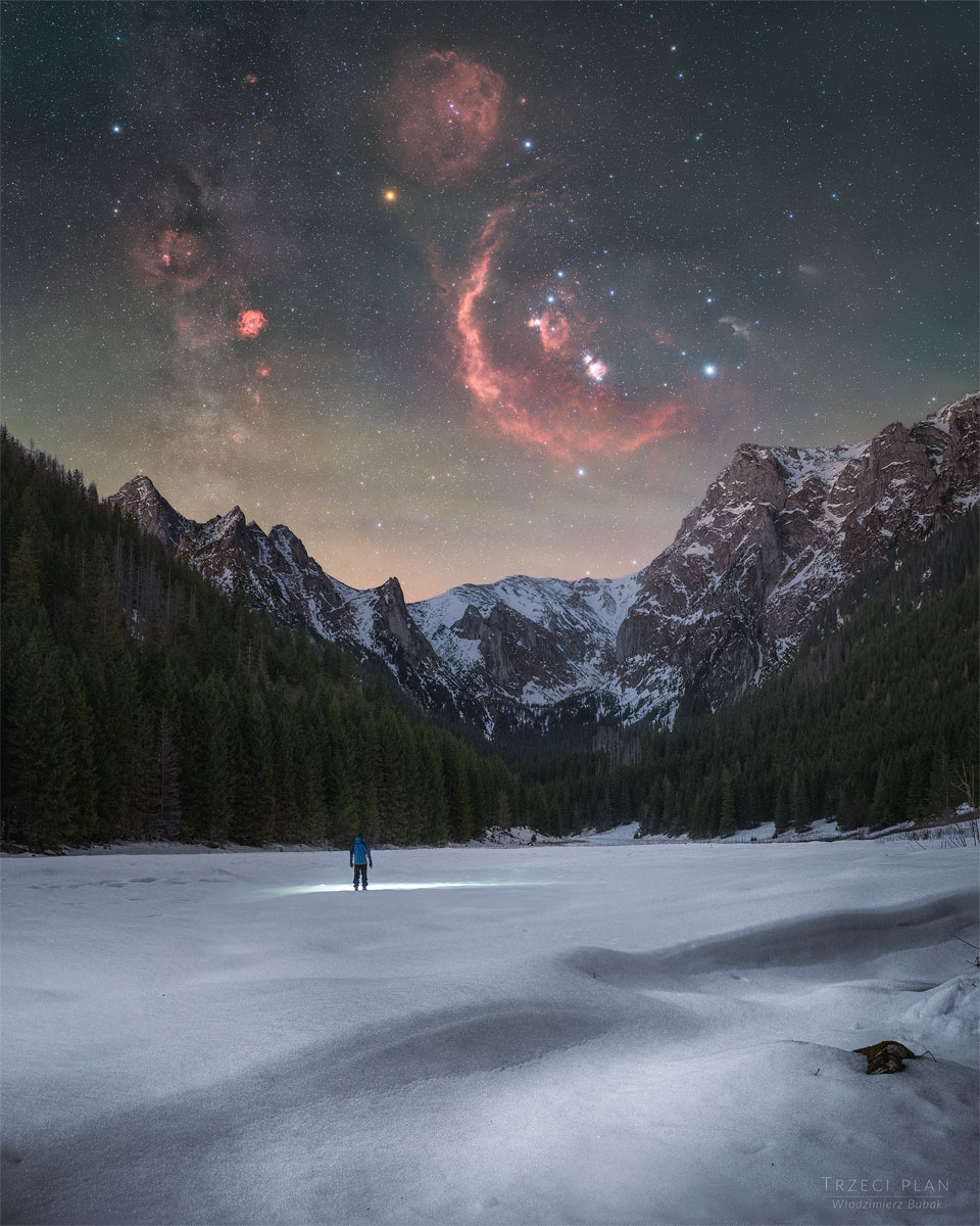 Orion's Treasures over Snowy Mountains